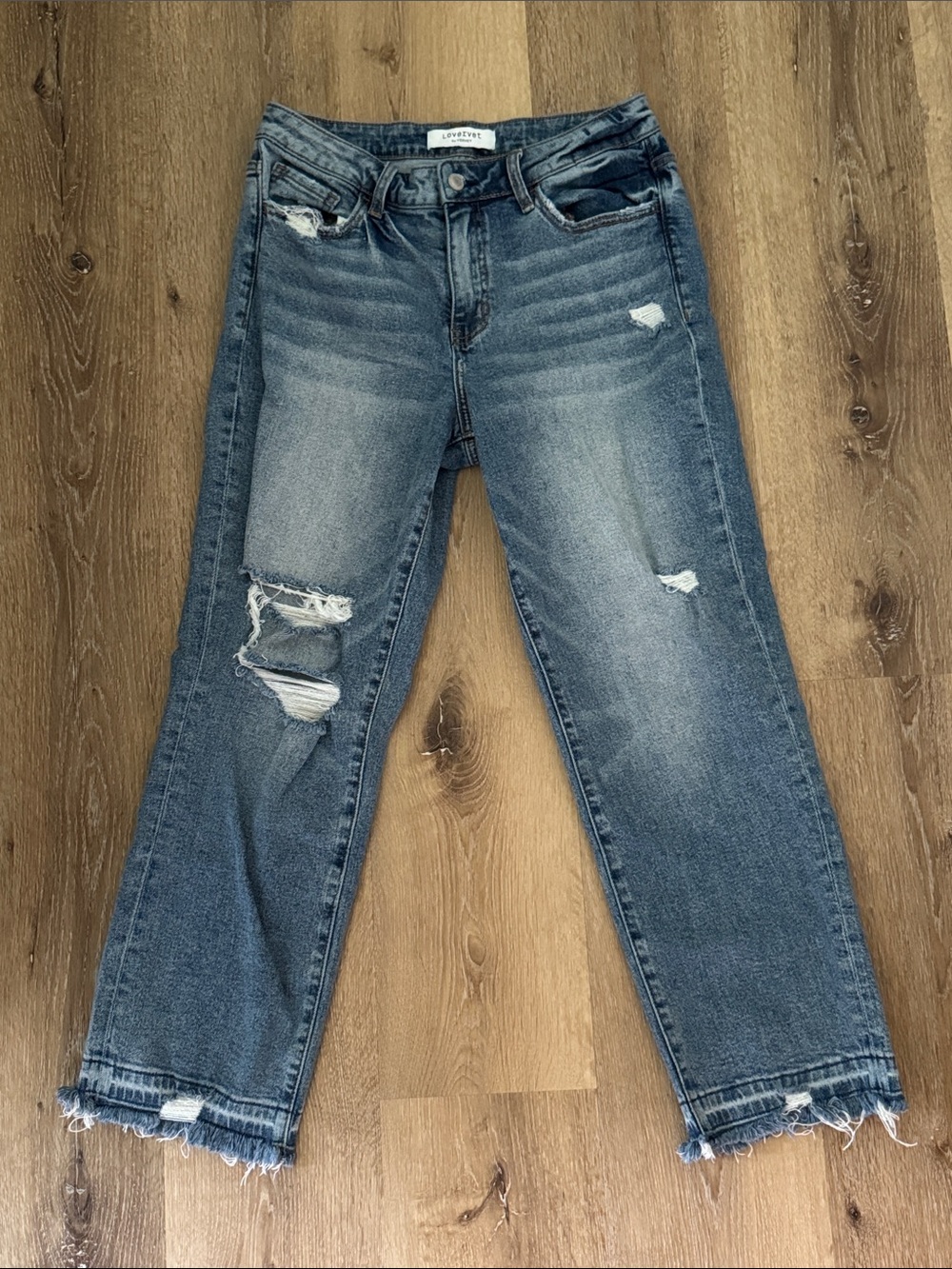 Lovervet High-Rise Distressed Cropped Jeans - Medium Blue